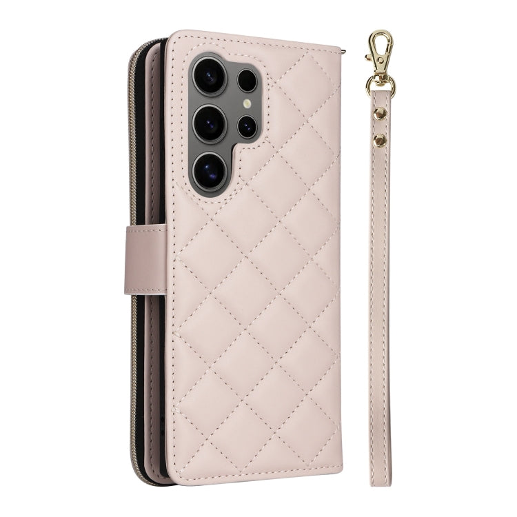 For Samsung Galaxy S25 Ultra 5G Crossbody Rhombic Zipper Tower Buckle Leather Phone Case with Lanyard