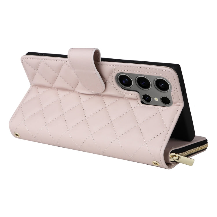 For Samsung Galaxy S25 Ultra 5G Crossbody Rhombic Zipper Tower Buckle Leather Phone Case with Lanyard