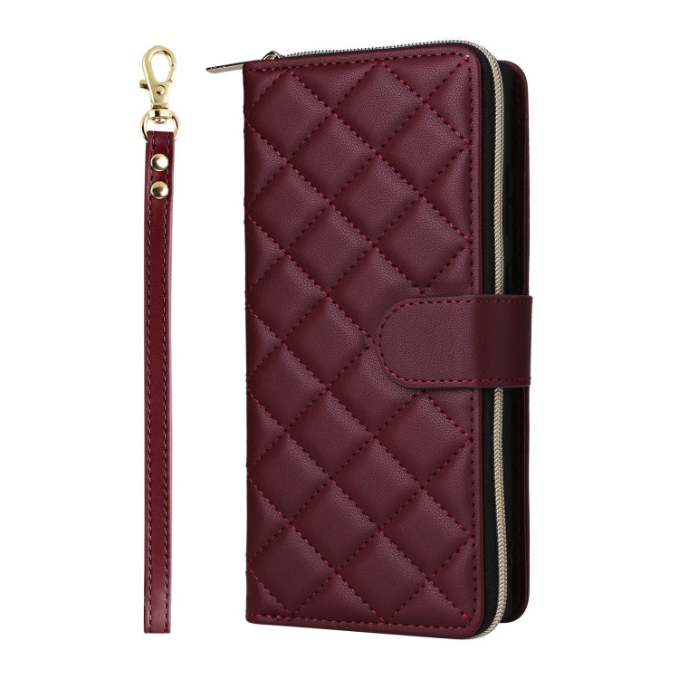 For Samsung Galaxy S25 Ultra 5G Crossbody Rhombic Zipper Tower Buckle Leather Phone Case with Lanyard