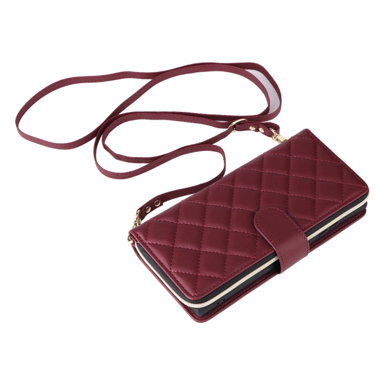 For Samsung Galaxy S25 Ultra 5G Crossbody Rhombic Zipper Tower Buckle Leather Phone Case with Lanyard