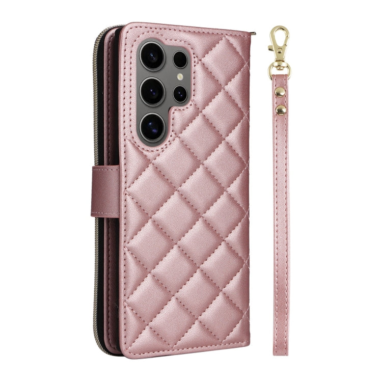 For Samsung Galaxy S25 Ultra 5G Crossbody Rhombic Zipper Tower Buckle Leather Phone Case with Lanyard