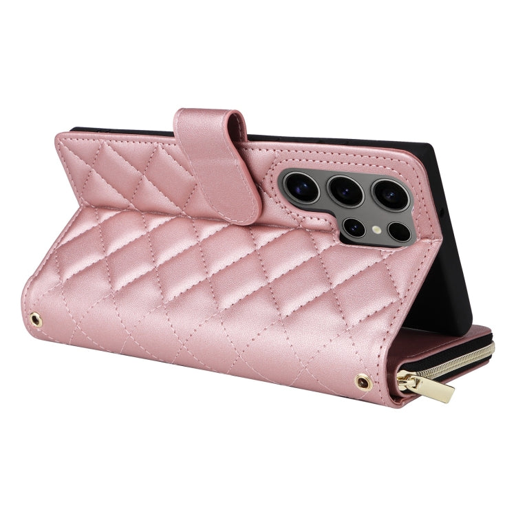 For Samsung Galaxy S25 Ultra 5G Crossbody Rhombic Zipper Tower Buckle Leather Phone Case with Lanyard