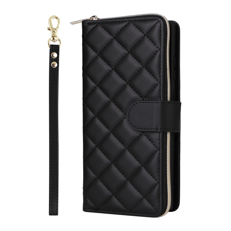 For Samsung Galaxy S25 Ultra 5G Crossbody Rhombic Zipper Tower Buckle Leather Phone Case with Lanyard