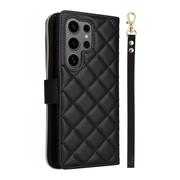 For Samsung Galaxy S25 Ultra 5G Crossbody Rhombic Zipper Tower Buckle Leather Phone Case with Lanyard