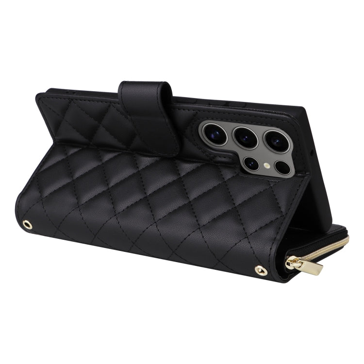 For Samsung Galaxy S25 Ultra 5G Crossbody Rhombic Zipper Tower Buckle Leather Phone Case with Lanyard