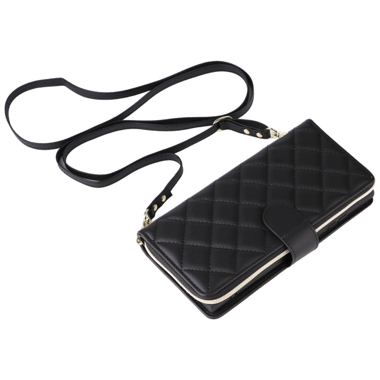 For Samsung Galaxy S25 Ultra 5G Crossbody Rhombic Zipper Tower Buckle Leather Phone Case with Lanyard