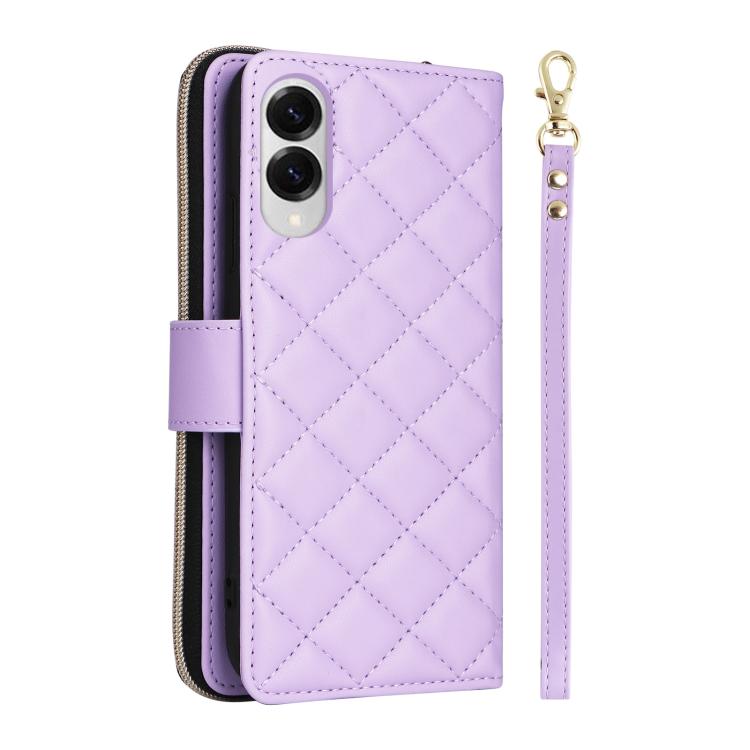 For Samsung Galaxy S25 Edge 5G Crossbody Rhombic Zipper Tower Buckle Leather Phone Case with Lanyard