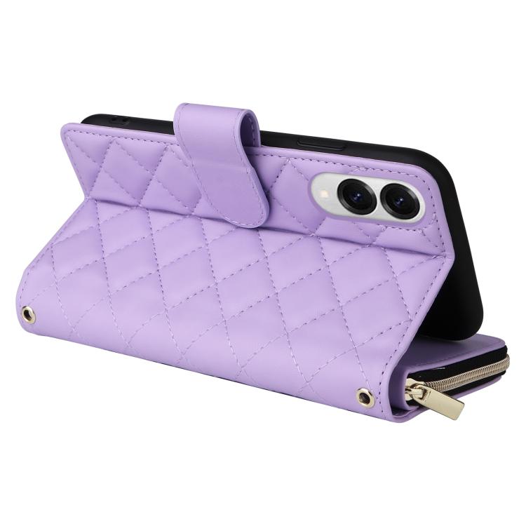 For Samsung Galaxy S25 Edge 5G Crossbody Rhombic Zipper Tower Buckle Leather Phone Case with Lanyard