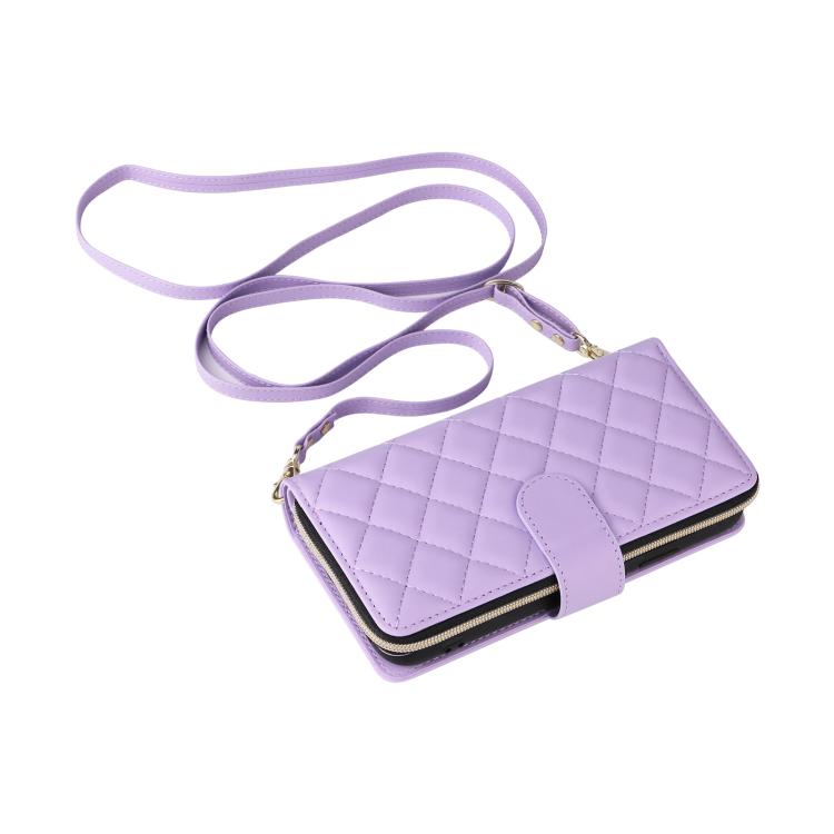 For Samsung Galaxy S25 Edge 5G Crossbody Rhombic Zipper Tower Buckle Leather Phone Case with Lanyard
