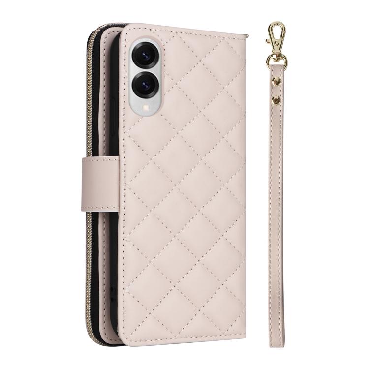 For Samsung Galaxy S25 Edge 5G Crossbody Rhombic Zipper Tower Buckle Leather Phone Case with Lanyard