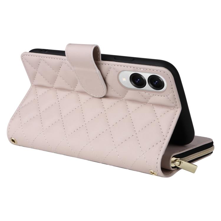For Samsung Galaxy S25 Edge 5G Crossbody Rhombic Zipper Tower Buckle Leather Phone Case with Lanyard