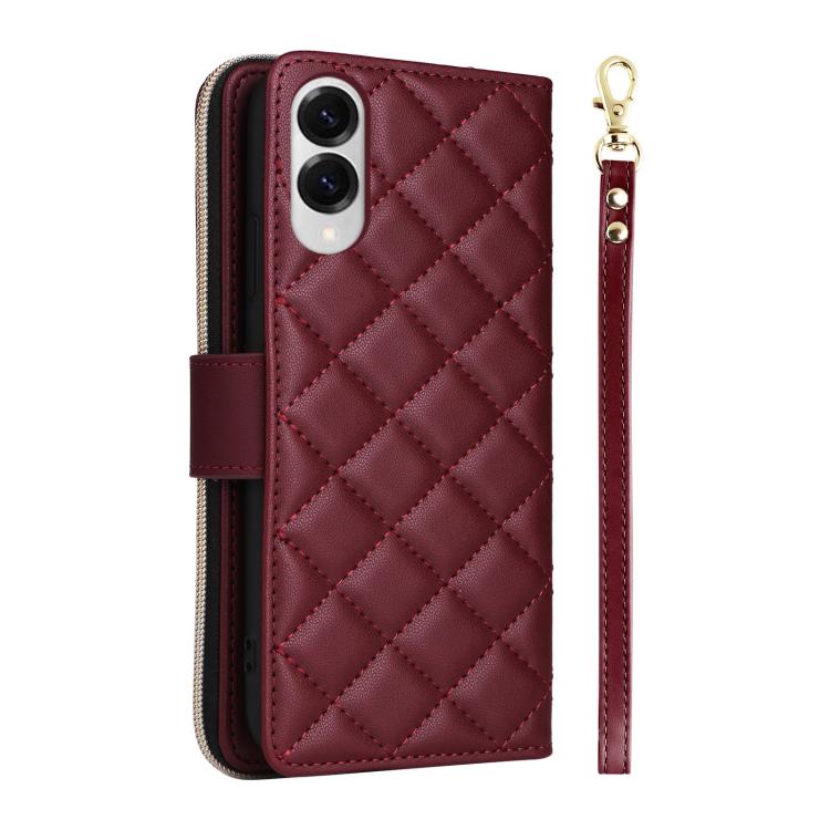 For Samsung Galaxy S25 Edge 5G Crossbody Rhombic Zipper Tower Buckle Leather Phone Case with Lanyard