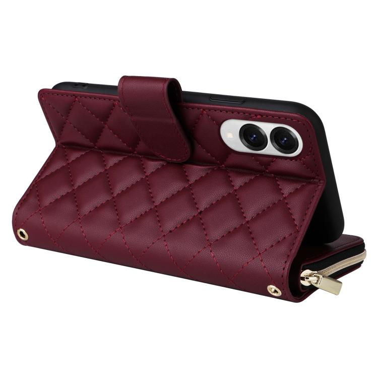 For Samsung Galaxy S25 Edge 5G Crossbody Rhombic Zipper Tower Buckle Leather Phone Case with Lanyard