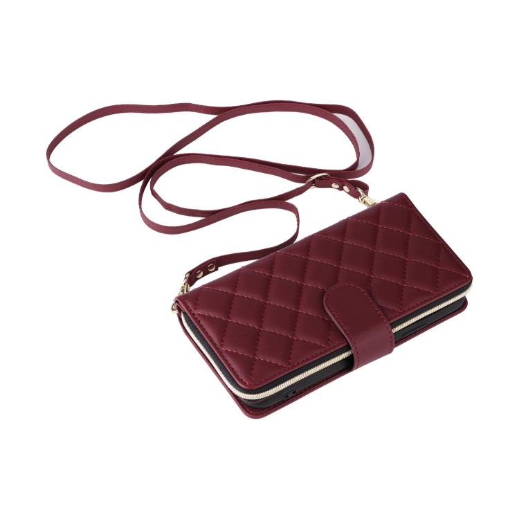 For Samsung Galaxy S25 Edge 5G Crossbody Rhombic Zipper Tower Buckle Leather Phone Case with Lanyard