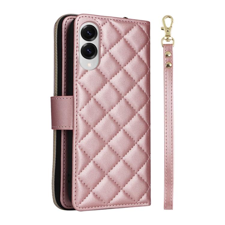 For Samsung Galaxy S25 Edge 5G Crossbody Rhombic Zipper Tower Buckle Leather Phone Case with Lanyard