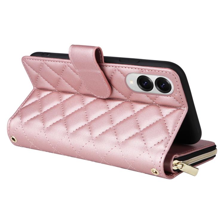 For Samsung Galaxy S25 Edge 5G Crossbody Rhombic Zipper Tower Buckle Leather Phone Case with Lanyard