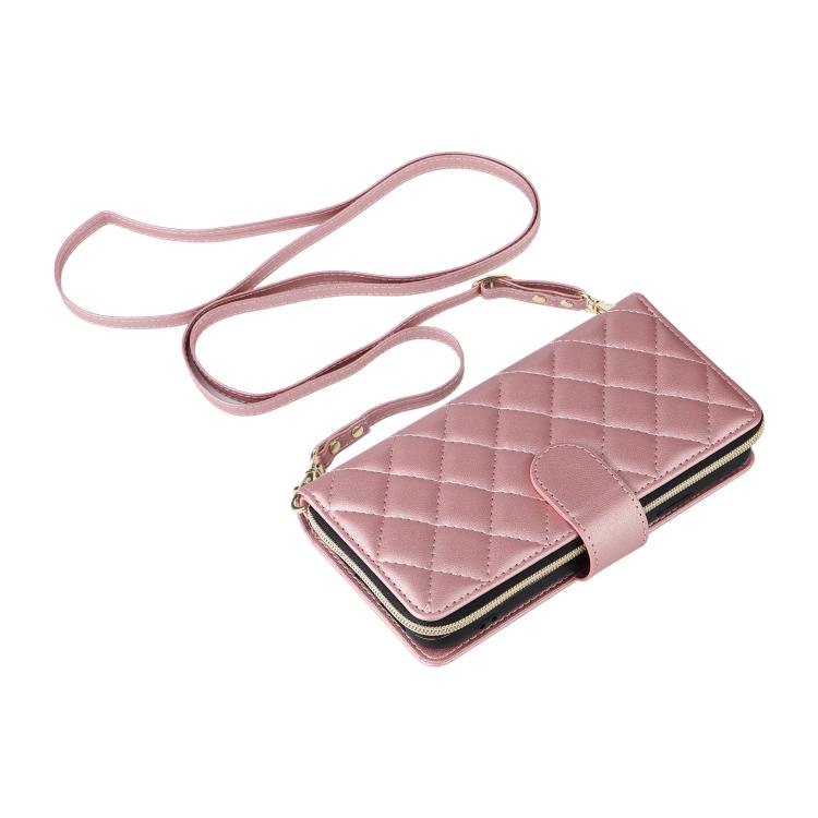 For Samsung Galaxy S25 Edge 5G Crossbody Rhombic Zipper Tower Buckle Leather Phone Case with Lanyard