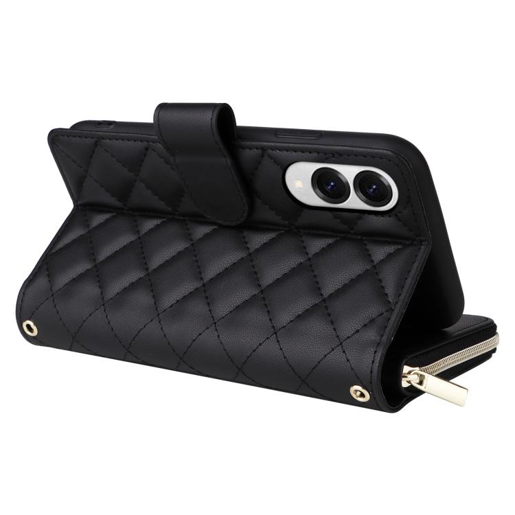 For Samsung Galaxy S25 Edge 5G Crossbody Rhombic Zipper Tower Buckle Leather Phone Case with Lanyard
