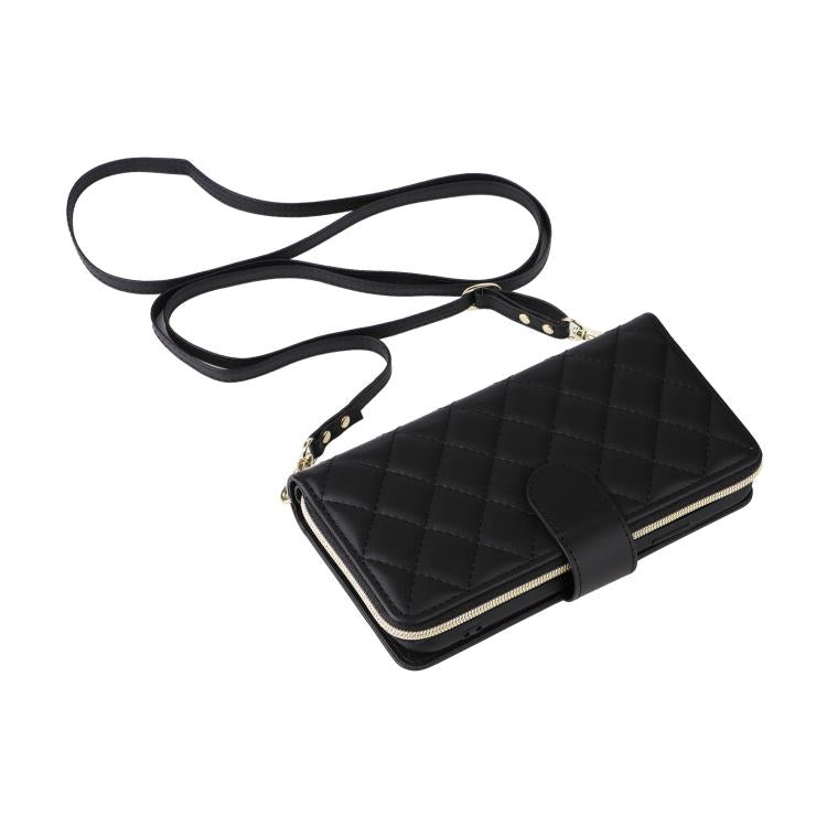 For Samsung Galaxy S25 Edge 5G Crossbody Rhombic Zipper Tower Buckle Leather Phone Case with Lanyard