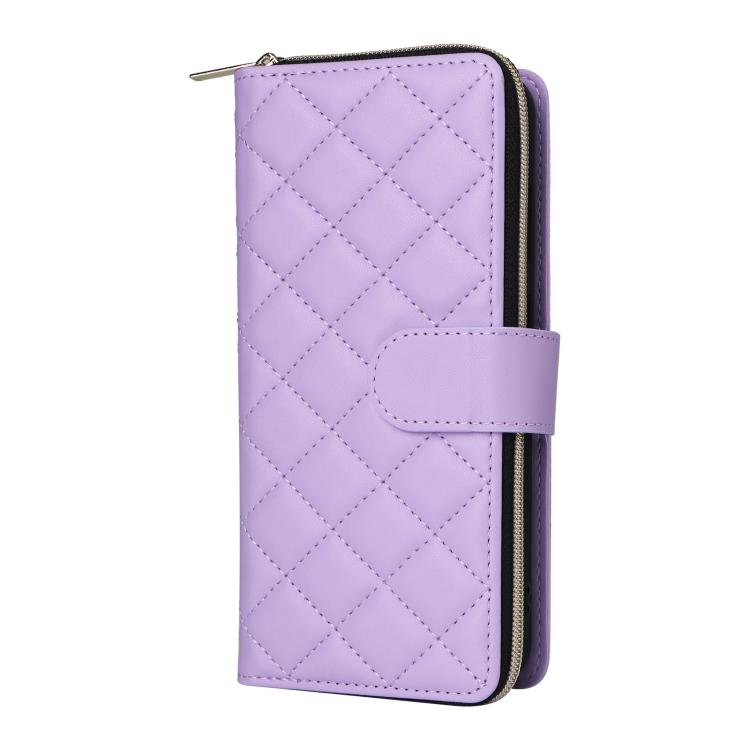 For Samsung Galaxy S25 FE 5G Crossbody Rhombic Zipper Tower Buckle Leather Phone Case with Lanyard