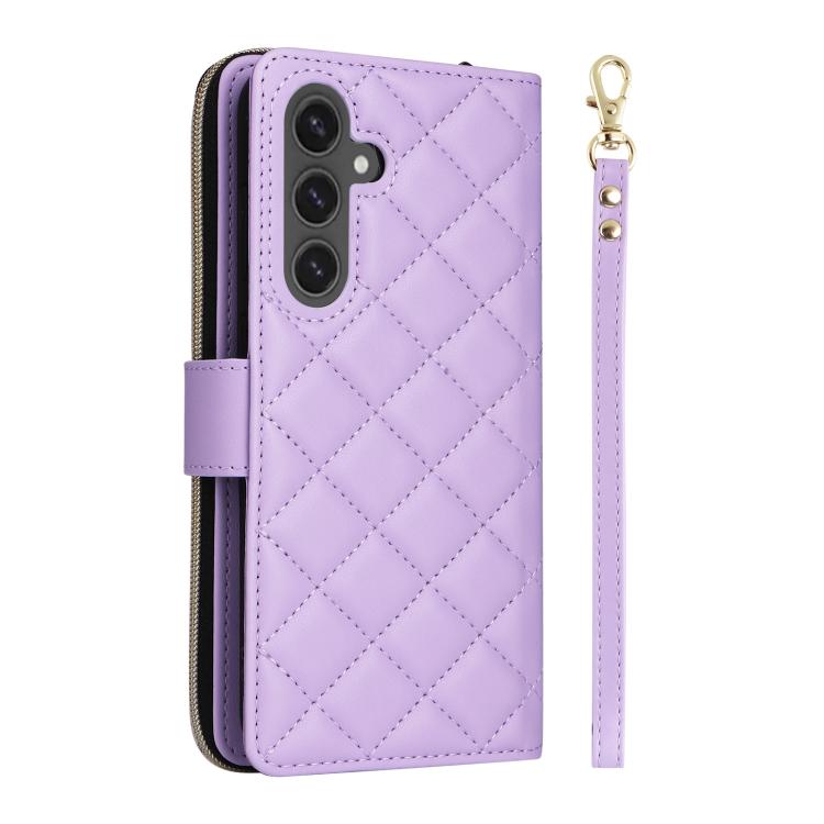 For Samsung Galaxy S25 FE 5G Crossbody Rhombic Zipper Tower Buckle Leather Phone Case with Lanyard