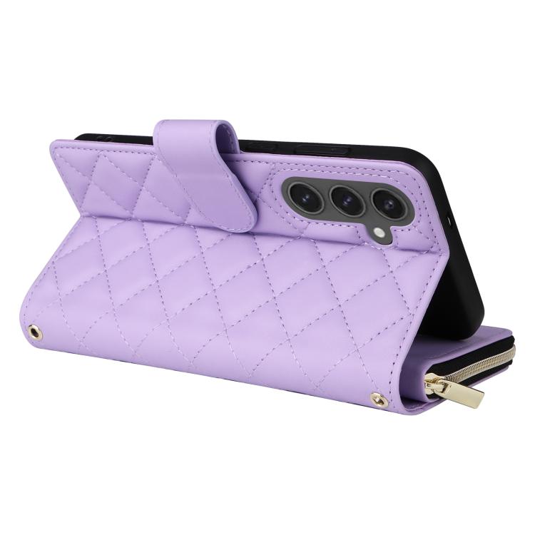 For Samsung Galaxy S25 FE 5G Crossbody Rhombic Zipper Tower Buckle Leather Phone Case with Lanyard
