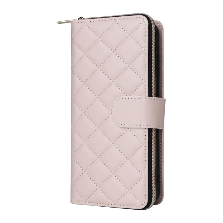 For Samsung Galaxy S25 FE 5G Crossbody Rhombic Zipper Tower Buckle Leather Phone Case with Lanyard