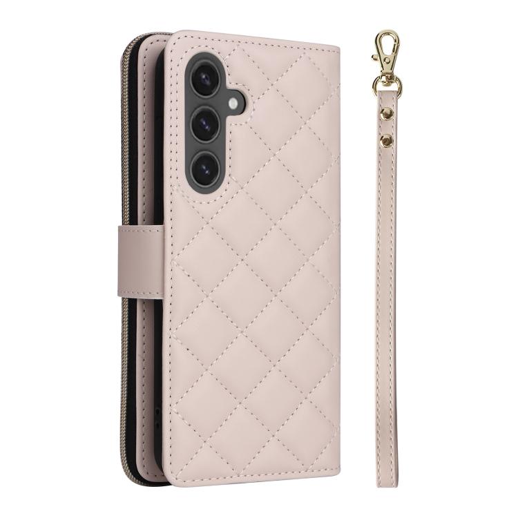 For Samsung Galaxy S25 FE 5G Crossbody Rhombic Zipper Tower Buckle Leather Phone Case with Lanyard