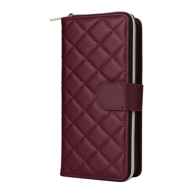 For Samsung Galaxy S25 FE 5G Crossbody Rhombic Zipper Tower Buckle Leather Phone Case with Lanyard