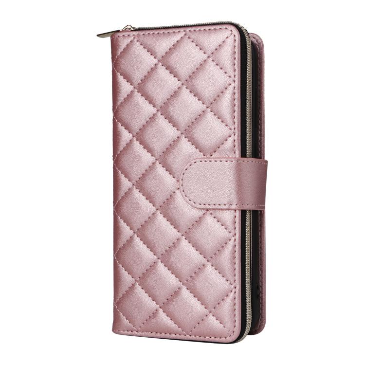 For Samsung Galaxy S25 FE 5G Crossbody Rhombic Zipper Tower Buckle Leather Phone Case with Lanyard