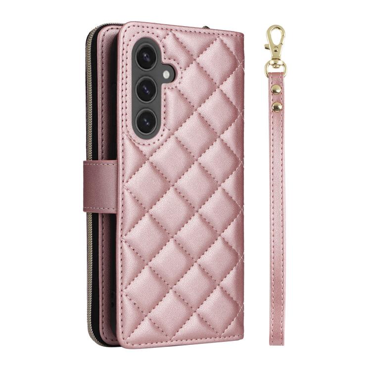 For Samsung Galaxy S25 FE 5G Crossbody Rhombic Zipper Tower Buckle Leather Phone Case with Lanyard
