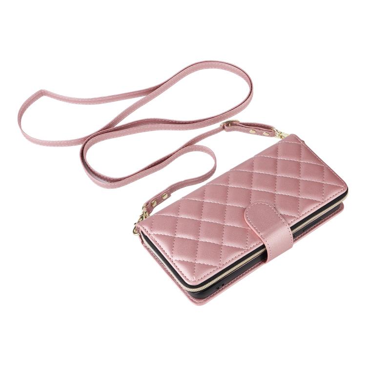 For Samsung Galaxy S25 FE 5G Crossbody Rhombic Zipper Tower Buckle Leather Phone Case with Lanyard