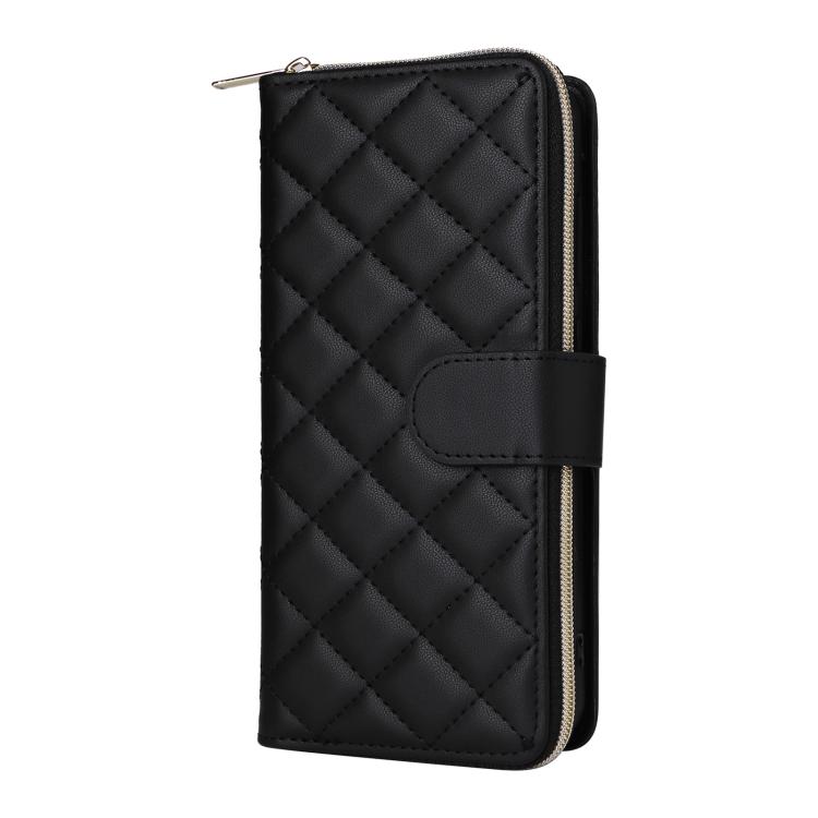 For Samsung Galaxy S25 FE 5G Crossbody Rhombic Zipper Tower Buckle Leather Phone Case with Lanyard