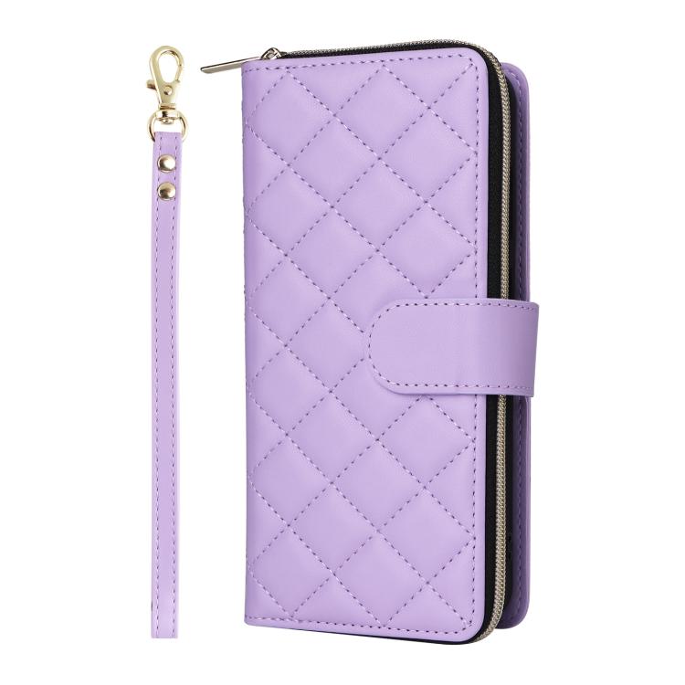 For Samsung Galaxy S26 5G Crossbody Rhombic Zipper Tower Buckle Leather Phone Case with Lanyard