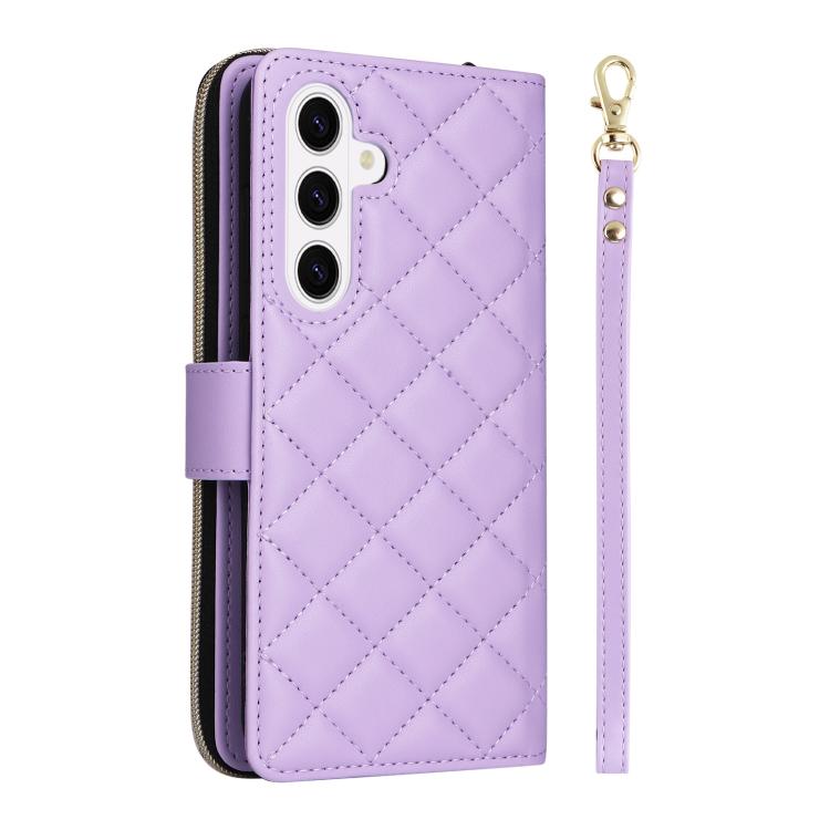 For Samsung Galaxy S26 5G Crossbody Rhombic Zipper Tower Buckle Leather Phone Case with Lanyard