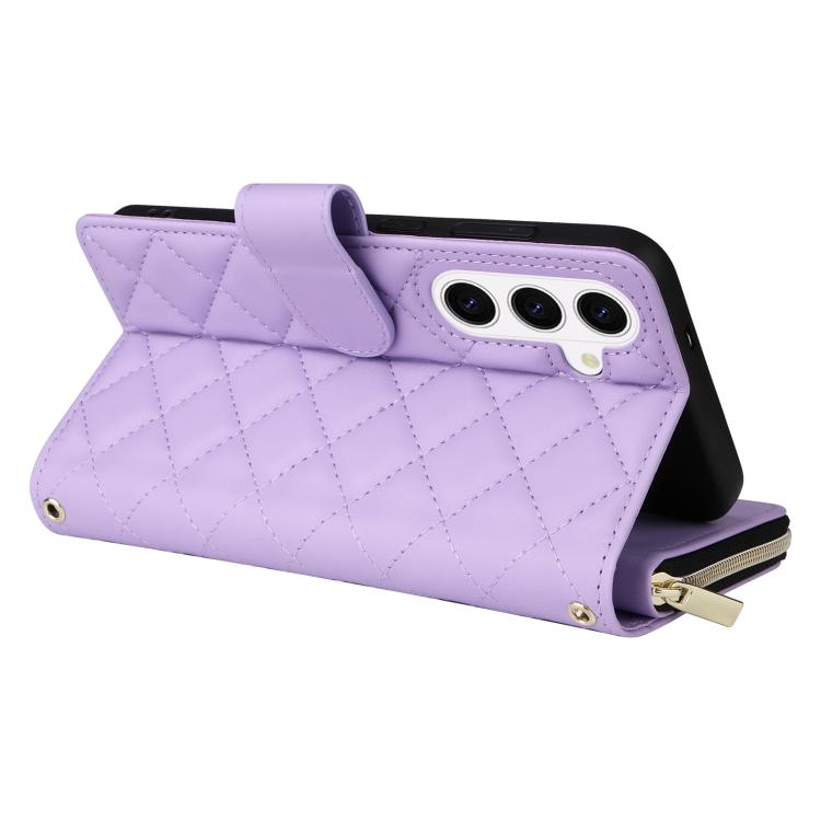 For Samsung Galaxy S26 5G Crossbody Rhombic Zipper Tower Buckle Leather Phone Case with Lanyard