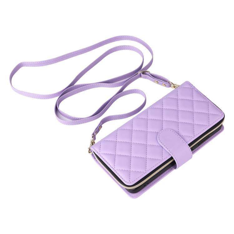 For Samsung Galaxy S26 5G Crossbody Rhombic Zipper Tower Buckle Leather Phone Case with Lanyard