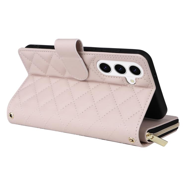 For Samsung Galaxy S26 5G Crossbody Rhombic Zipper Tower Buckle Leather Phone Case with Lanyard