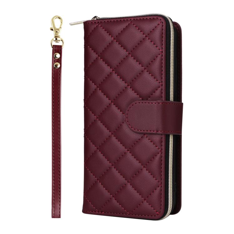 For Samsung Galaxy S26 5G Crossbody Rhombic Zipper Tower Buckle Leather Phone Case with Lanyard