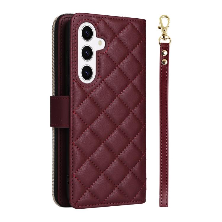 For Samsung Galaxy S26 5G Crossbody Rhombic Zipper Tower Buckle Leather Phone Case with Lanyard