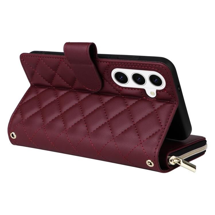 For Samsung Galaxy S26 5G Crossbody Rhombic Zipper Tower Buckle Leather Phone Case with Lanyard