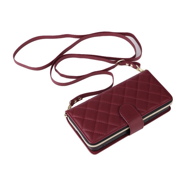 For Samsung Galaxy S26 5G Crossbody Rhombic Zipper Tower Buckle Leather Phone Case with Lanyard