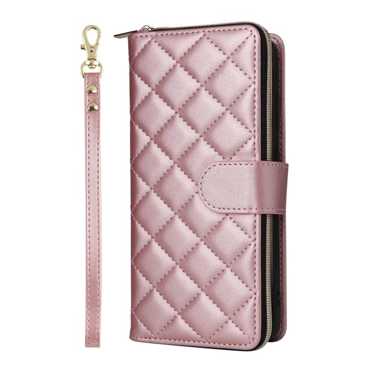 For Samsung Galaxy S26 5G Crossbody Rhombic Zipper Tower Buckle Leather Phone Case with Lanyard