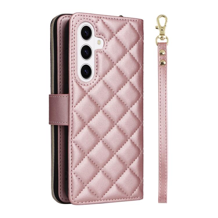 For Samsung Galaxy S26 5G Crossbody Rhombic Zipper Tower Buckle Leather Phone Case with Lanyard