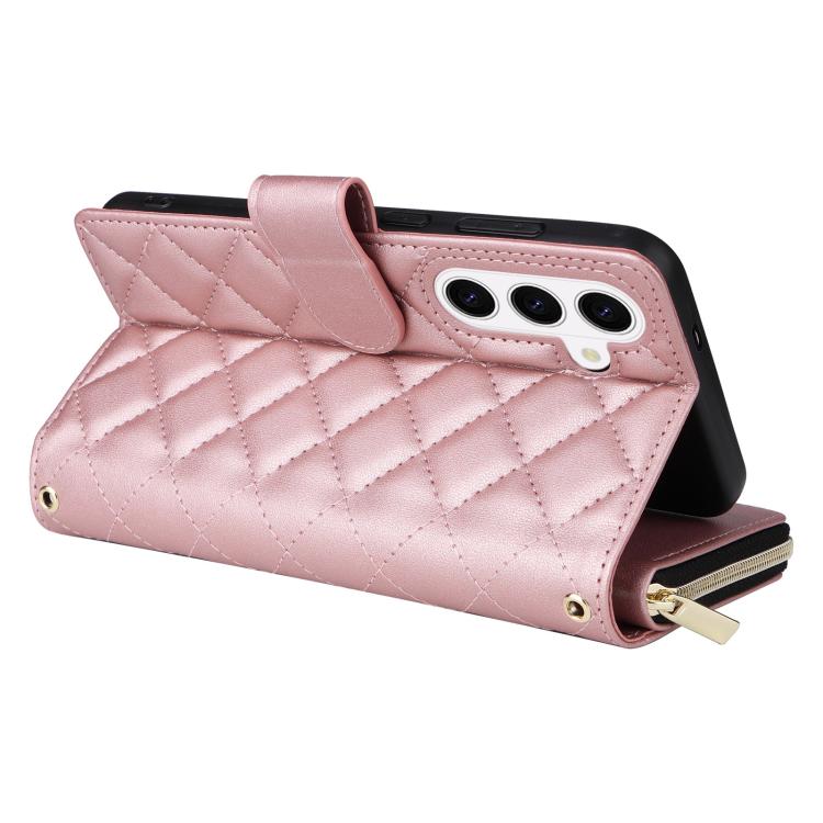 For Samsung Galaxy S26 5G Crossbody Rhombic Zipper Tower Buckle Leather Phone Case with Lanyard