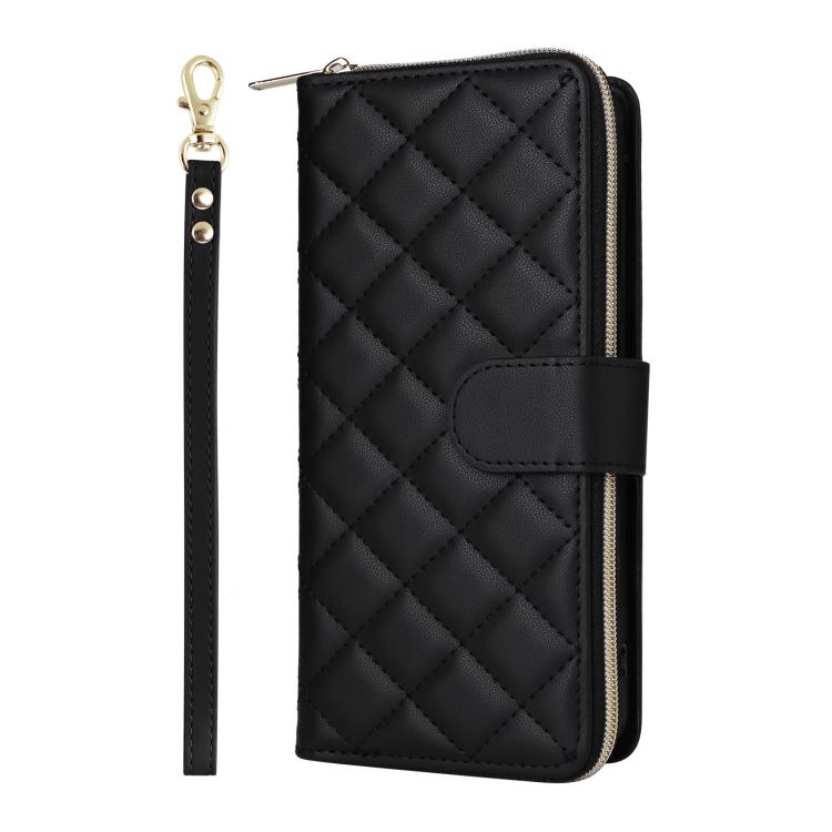 For Samsung Galaxy S26 5G Crossbody Rhombic Zipper Tower Buckle Leather Phone Case with Lanyard