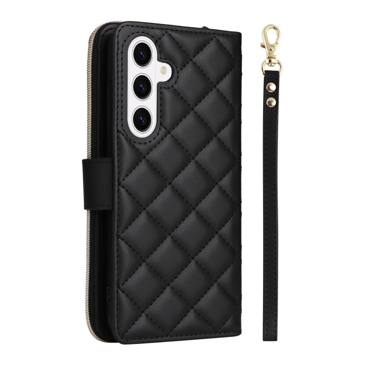For Samsung Galaxy S26 5G Crossbody Rhombic Zipper Tower Buckle Leather Phone Case with Lanyard