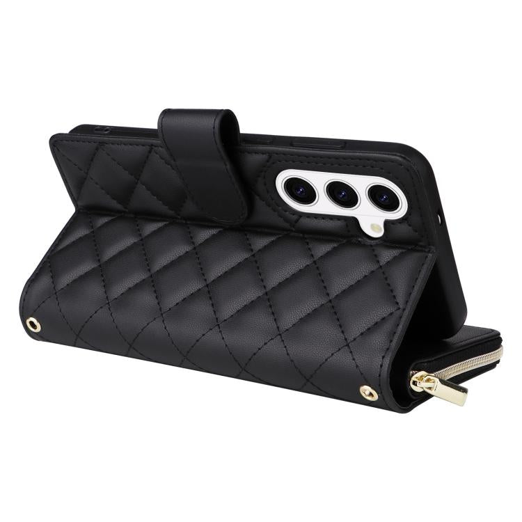 For Samsung Galaxy S26 5G Crossbody Rhombic Zipper Tower Buckle Leather Phone Case with Lanyard