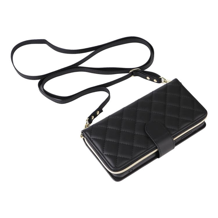 For Samsung Galaxy S26 5G Crossbody Rhombic Zipper Tower Buckle Leather Phone Case with Lanyard
