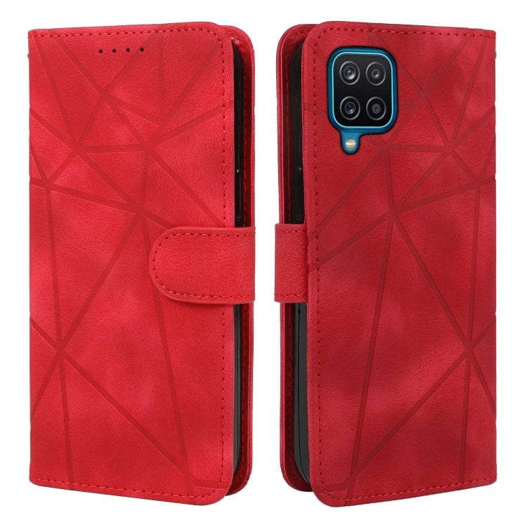 For Samsung Galaxy A12 Skin Feel Geometric Lines Leather Phone Case